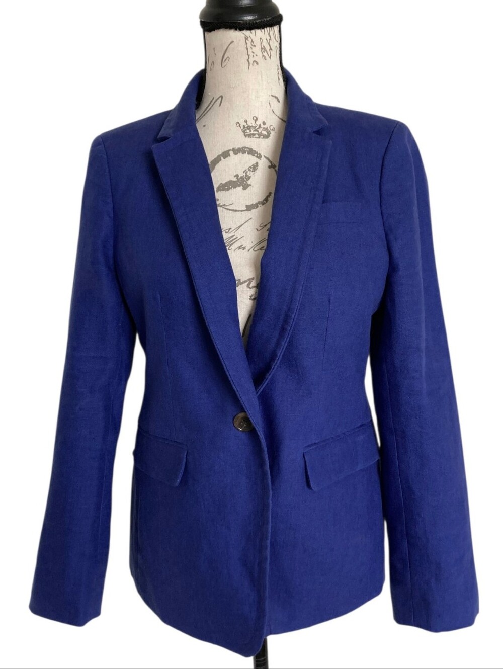 J. Crew Regent Blue Linen Blazer 10P Cobalt Blue Quiet Luxury Coastal Preppy
